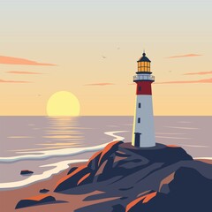 lighthouse in the sunset