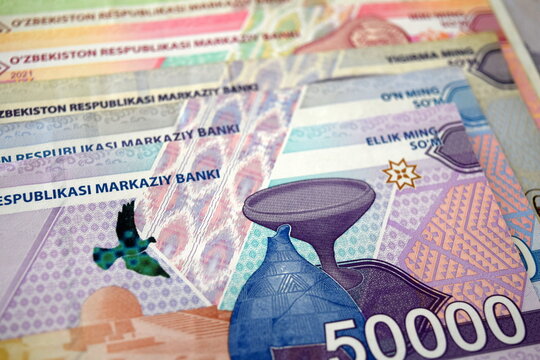 Uzbekistani sum banknotes. UZS. Uzbekistan currency. Oʻzbek soʻmi.