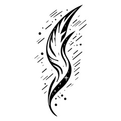 Abstract cosmic feather illustration with dynamic linear and celestial elements