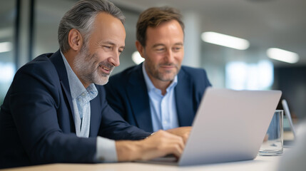 Obraz premium Business Executives Collaborating on Digital Strategy in Boardroom