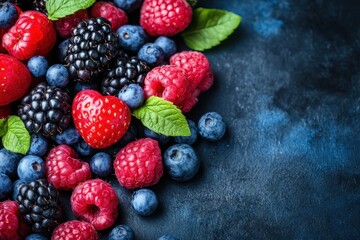 Vibrant mix of berries on dark surface