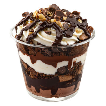 Delicious chocolate brownie parfait dessert treat isolated on transparent  background png