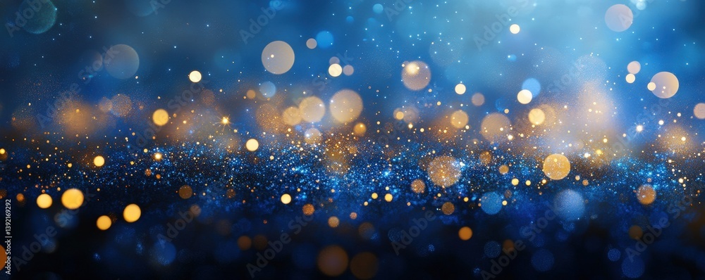 Poster a mesmerizing blend of blue and golden bokeh lights creating a dreamy, sparkling background.