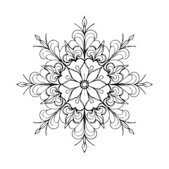 A striking monochromatic line drawing that showcases an intricate and symmetrical decorative design.