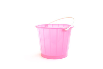Pink plastic bucket isolated on white background, Plastic bucket with handle