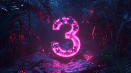 Obraz premium Glowing neon jungle-style number 