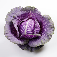 Obraz premium Fresh Purple Cabbage with Dew Drops Closeup Studio Shot