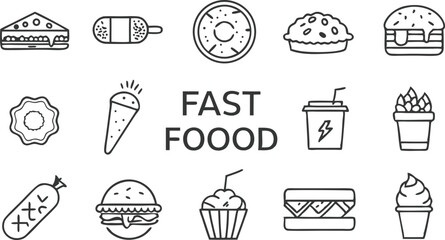 Fast Food Icons Burgers, Sandwiches, Ice Cream, and Drinks