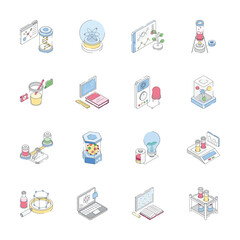 Premium bundle of science and lab study isometric style icons