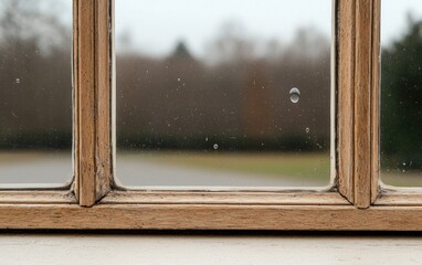 Weathered Wooden Window with Rain