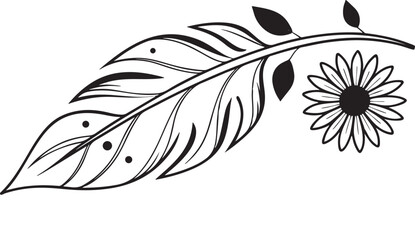 Fototapeta premium Sunflower lack and white floral vector pattern with leaf and branch silhouettes