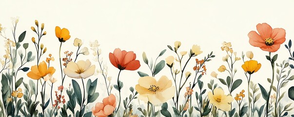 Botanical art template with a variety of blossoms, leaves, and soft floral elements, ideal for creating naturethemed designs and illustrations