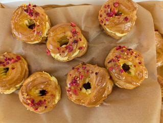 fresh small cakes with chocolate