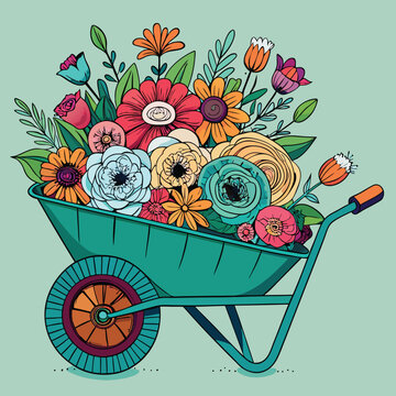 wheelbarrow filled colorful flowers clip art preview