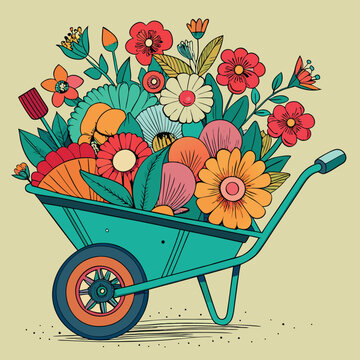 wheelbarrow full colorful flowers garden clip art preview