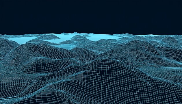 Map of the seabed. Wireframe marine relief. Copy space. 3D illustration. Generated image