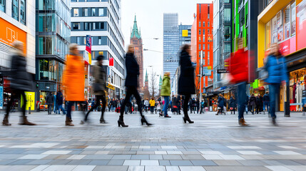Obraz premium A blurred image of people walking on a busy city street