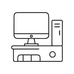 office computer icon, office computer line art - simple line art of office computer, perfect for office computer logos and icons