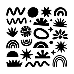 Boho Abstract Square Collage with Nature Motifs. A square boho abstract collage composed of hand-drawn organic symbols.