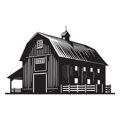 Red Barn silhouette, iconic of American farmland scenes – Barn illustration – Minimalist barn vector – Farm building silhouette

