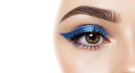 Obraz premium Woman's Eye with Dazzling Blue Glitter Eyeshadow and Eyeliner Application