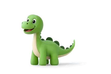 Obraz premium 3d green cute cartoon dinosaur with smile isolated on white background