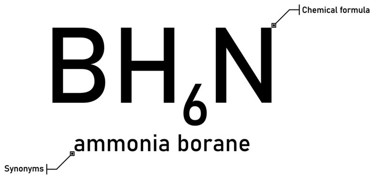 Ammonia borane chemical formula and synonyms with callout titles