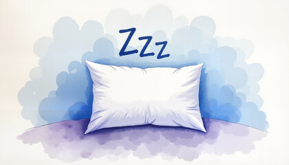 White pillow symbolizing rest, dreamy blue-purple background