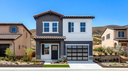 Fototapeta premium A contemporary two story house with modern architectural features