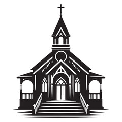 Small Village Chapel silhouette, a peaceful symbol of faith – Chapel illustration – Minimalist chapel vector – Building silhouette

