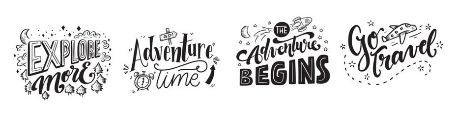 Set hand drawn adventure logo