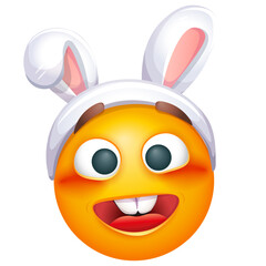 Cute Easter emoji on white background. Happy Easter emoticon with false bunny ears. Cute emoticon
