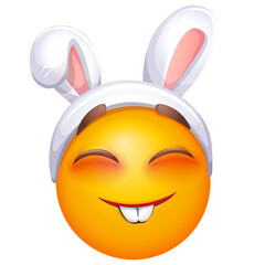 Cute Easter emoji on white background. Happy Easter emoticon with false bunny ears. Cute emoticon