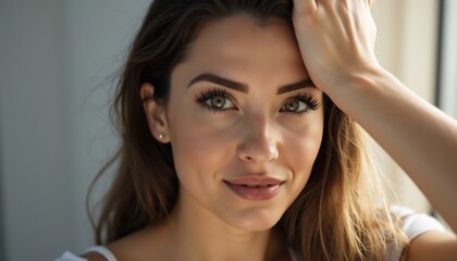 Fototapeta premium Portrait Of A Beautiful Woman With Hazel Eyes And Natural Light