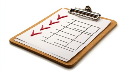 Checklist on clipboard with clear markings and lines for organized task evaluation and completion