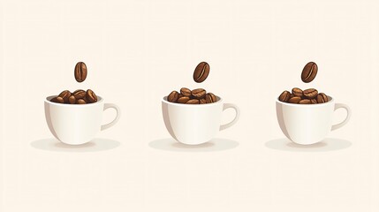 Coffee beans transform into a steaming cup of fresh brew in a flat illustration