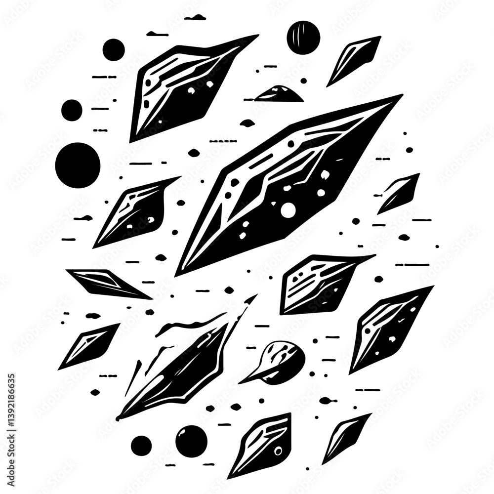 Poster abstract celestial pattern with geometric shapes floating in cosmic space