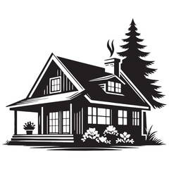 Tidy Cottage silhouette, with a neat and organized exterior – Cottage illustration – Cottage vector – House silhouette

