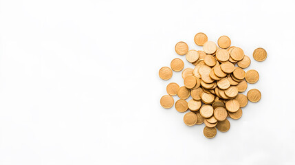  A pile of gold coins on a white background