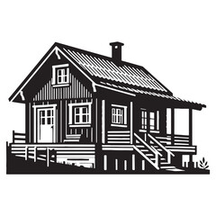 Picturesque Cottage silhouette, nestled in a peaceful natural setting – Cottage illustration – Cottage vector – House silhouette

