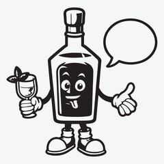Liquor Bottle Cartoon Character With Speech Bubble. Vector Illustration stock illustration