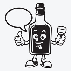 Liquor Bottle Cartoon Character With Speech Bubble. Vector Illustration stock illustration