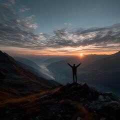 man on top of the mountain reaching his objective	