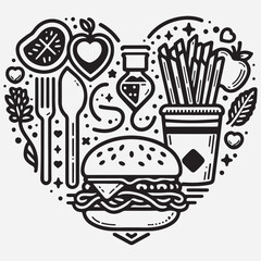 Love Heart Format Icon Design Spaghetti Restaurant and Fast Food stock illustration