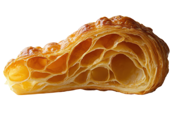 Golden brown croissant flaky layers airy texture delicious pastry perfect breakfast buttery aroma isolated on transparent background