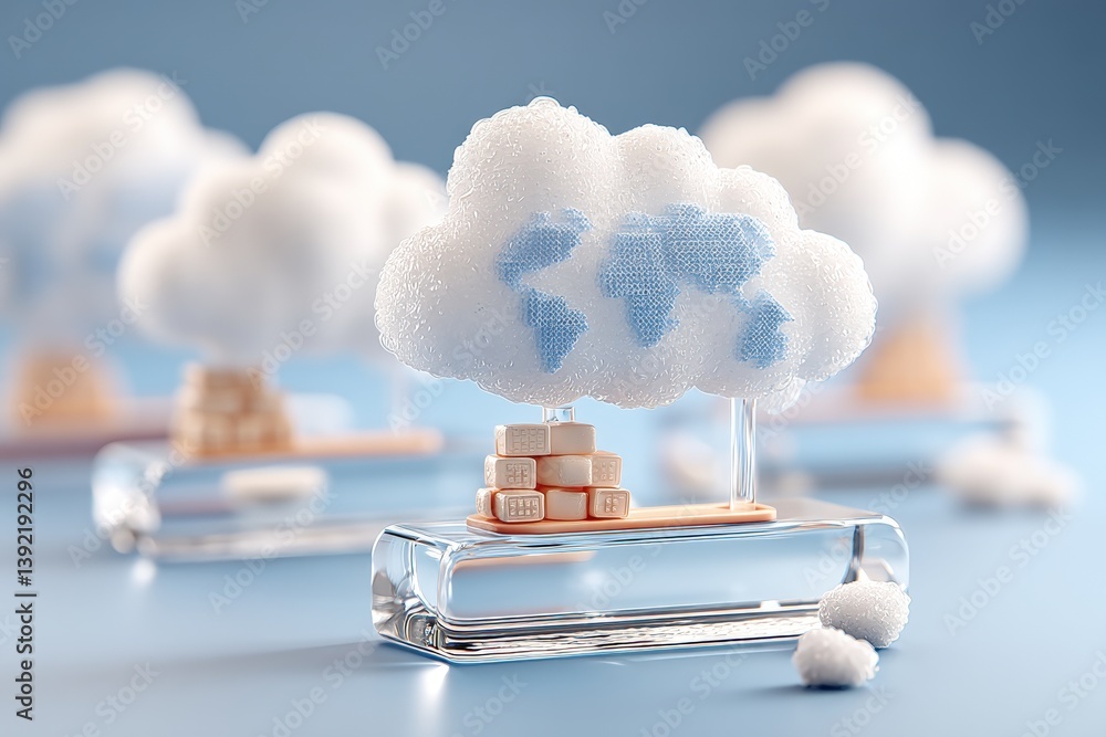 Poster artistic interpretation of clouds with layered textures and clear bases.
