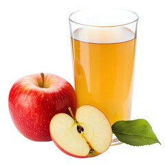 Sliced red apple next to a glass of apple juice, isolated.