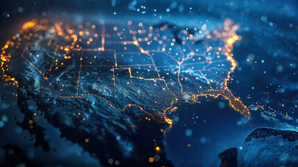 A rendering of a map of the United States affected by a snowstorm. Useful for discussion of cold weather or a market freeze in the American sector. 