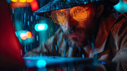A masterful hacker manipulating the digital landscape with skill and precision on a sleek and dynamic laptop