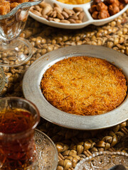 Kunefe and tea in armudu glass